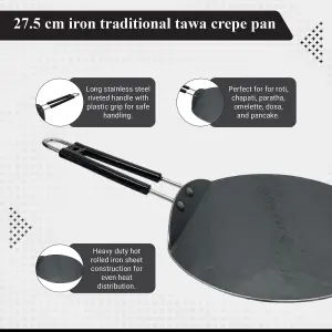 Buckingham Premium Iron Traditional Crepe Tawa Pan 27.5 cm