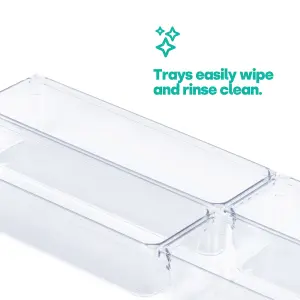 LIVIVO 4Pcs Clear Plastic Drawer Organiser, Versatile Desk & Kitchen Drawer Organiser - Tray for Makeup & Office Supplies - Large