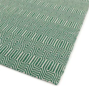 Green Wool Geometric Luxurious Modern Wool Handmade Rug for Living Room and Bedroom-66 X 200cm (Runner)