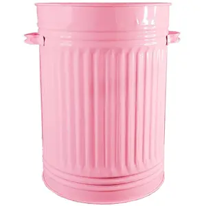 Pink Metal Bin Retro Dustbin Waste Rubbish Bin Rubbish Waste Animal Feed Outdoor or Indoor Bin, Pink Bin 45L