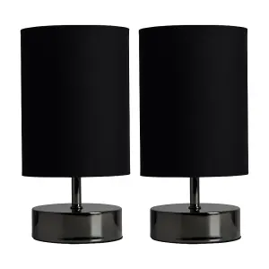 ValueLights Malin Pair of Modern Black Chrome Touch Dimmer Bedside Table Lamps with Black Light Shades