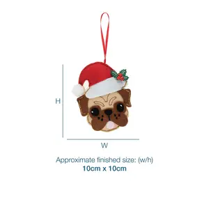 FELT KIT PUG S/HAT - Felt Decoration Kit: Pug in Santa Hat - Trimits