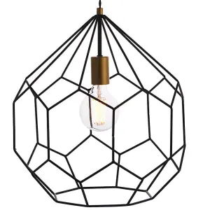 Hanging Ceiling Pendant Light Geometric Black Gold Shade Feature Lamp Bulb Rose