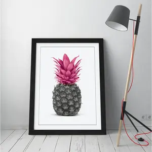 Pineapple - Single Picture Frame Print on Canvas Black / 89cm H x 64cm W x 2cm D