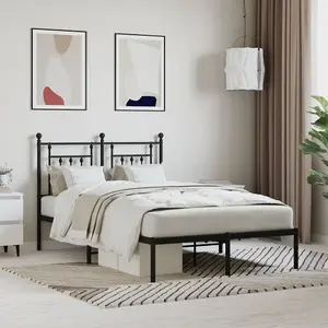 Berkfield Metal Bed Frame with Headboard Black 120x190 cm