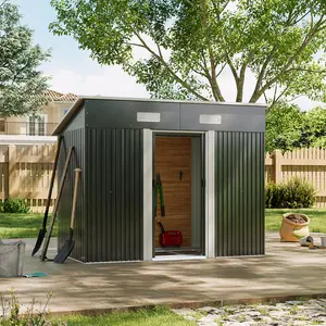 8ft. W x 4ft. D Metal Pent Garden Shed Black