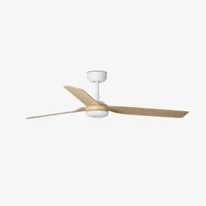 Luminosa Punt White, Light Wood 3 Blade Ceiling Fan With DC Motor