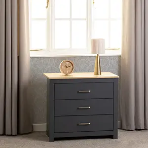 Portland 3 Drawer Chest in Grey with Oak Effect Finish