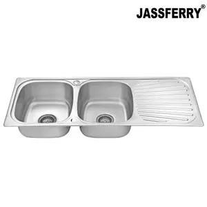 JASSFERRY Inset Kitchen Sink Stainless Steel Matt Double Bowl Reversible Drainer