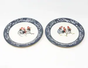 Farmhouse Hand Painted Ceramic Kitchen Dining Set of 2 Side Plates (Diam) 19cm