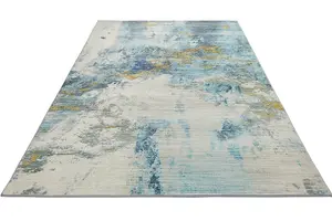 Blue Gold Abstract Polyester Soft Modern Living Room, BedroomRug - 200cm X 290cm