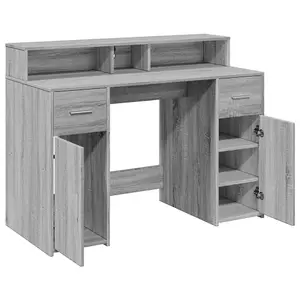 Berkfield Desk with LED Lights Grey Sonoma 120x55x91 cm Engineered Wood