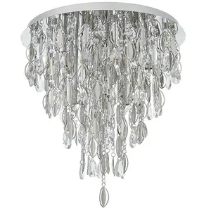 PREMIUM Crystal Flush Ceiling Light Chrome & Glass 6 Lamp Chandelier Fitting