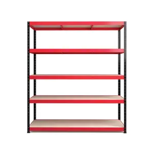 RB BOSS Garage Shelving Unit 5 Shelf MDF Red & Black Powder Coated Steel (H)1800mm (W)1600mm (D)600mm