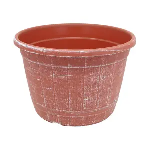 25cm Brown Pot Barrel Planter Terracotta With White Brush Effect Flower Garden