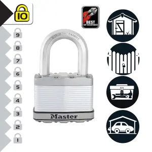 Master Lock Excell Heavy duty Laminated Steel Black Open shackle Padlock (W)64mm