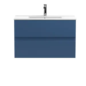 Urban 800mm Wall Hung Single Vanity Unit Satin Blue