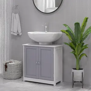 kleankin 60x60cm Under-Sink Storage Cabinet w/ Adjustable Shelf Grey White