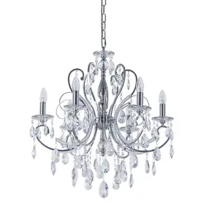 Luminosa Classic Chandeliers Chrome 6 Light  with Crystal Shade, E14