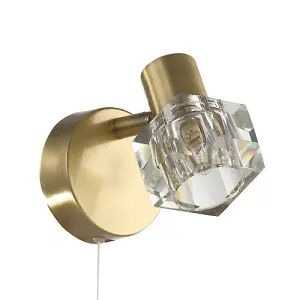 Modern Antique Brass Wall Light with Chunky Square Ice Cube Glass Shade