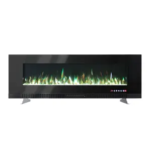 Black Electric Fire Wall Mounted or Inset Fireplace 12 Flame Colors with Freestanding Legs 50 Inch