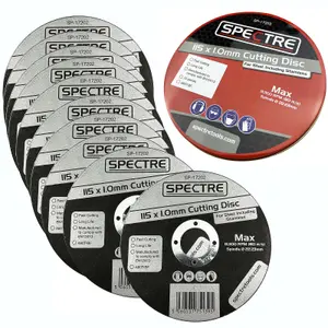 Spectre 115mm 4.5" 1.0mm Thin Fast Metal Cutting Disc 22mm Bore Flat Disc x10