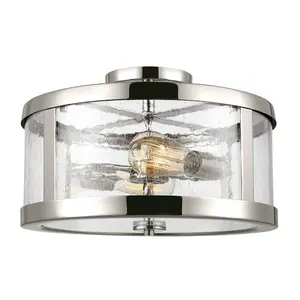 Elstead Harrow Cylindrical 2 Light Semi Flush Lamp, Polished Nickel