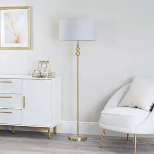 ValueLights Marissa Gold Stacked Ball Floor Lamp with Grey Drum Shade - LED Bulb Included