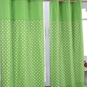 Homescapes Cotton Stars Green Ready Made Eyelet Curtain Pair, 137 x 228 cm Drop