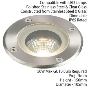 IP65 Outdoor LED Ground Light GU10 Bulb Round Steel Flush Walk Over Floor Lamp