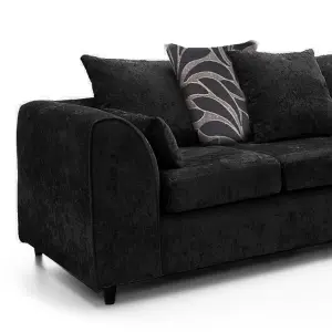 Zina Black Chenille L Shaped 3 to 4 Seater Corner Sofa Scatter Back - Right Hand Facing