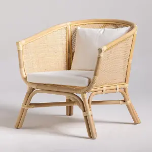 Shore Armchair White Removable Cushion Seat with a Cane Wicker Rattan Tub Frame