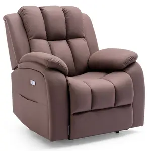 Electric Powered Recliner Chair With USB Charger And Pocket Storage In Leather-Look Mocha Technology Fabric