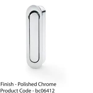 Flush Sliding Pocket Door Pull Handle - Polished Chrome 70mm x 19mm Radius Edge