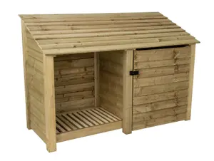 Wooden tool and log store, garden storage W-187cm, H-126, D-88cm - natural (light green) finish