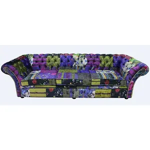 Chesterfield Patchwork 4 Seater Sofa Settee London Multi Velvet In Balmoral Style