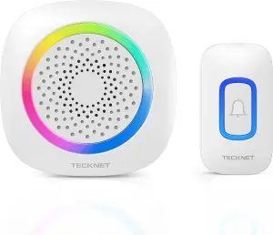 TECKNET Battery Powered RGB Wireless Doorbell, IP66 Waterproof, 400m Range, 60 Chimes,5 Level Volume