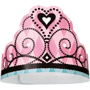 Unique Party Princess Tiara Party Hats (Pack of 6) Pink/Black/Blue (One Size)