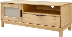 Corona Rattan 1 Door 1 Drawer TV Unit in Distressed Wax Pine and Rattan Effect