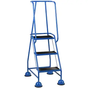 3 Tread Mobile Warehouse Steps BLUE 1.43m Portable Safety Ladder & Wheels