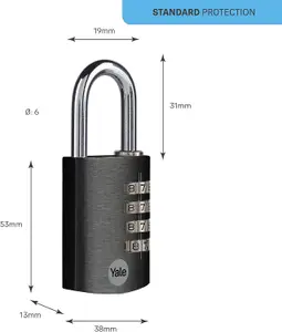 Yale Black Aluminium Combination Padlock 38mm - YE3CB/38/131/1/BK