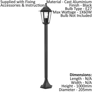 2 PACK IP44 Outdoor Bollard Light Black Cast Aluminium 60W E27 Tall Lamp Post