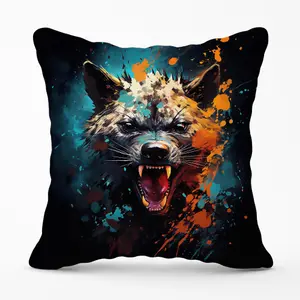 Splashart Angry Hyena Face Cushions 60cm x 60cm