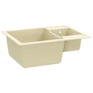 Berkfield Kitchen Sink with Overflow Hole Double Basins Beige Granite