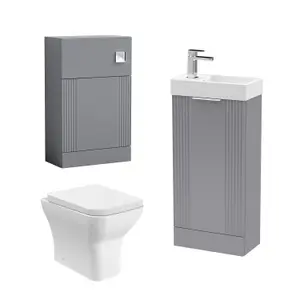 Cloakroom Suite - Fluted Floor Standing Vanity, WC, Toilet and Tap- Grey/Chrome