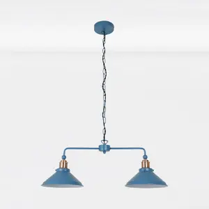 First Choice Lighting Set of 2 Maxwell Mirage Blue Brushed Copper 2 Light Bar Ceiling Pendant Lights