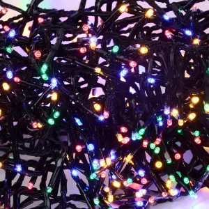 LED Waterproof Cluster Fairy Lights with Green Cable (480 Cluster Lights - 17.5M Cable) - Multicoloured Lights