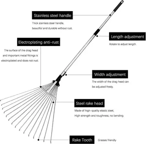 AAMEN Garden Telescopic Adjustable Leaf Rake Artificial Grass Soil Rake