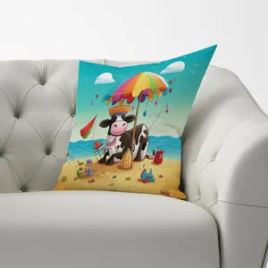 Cow On A Beach Holiday Cushions 33cm x 48cm