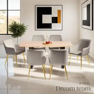 Dining Chair Avane - velvet look, padded armchair, high backrest and armrests - taupe